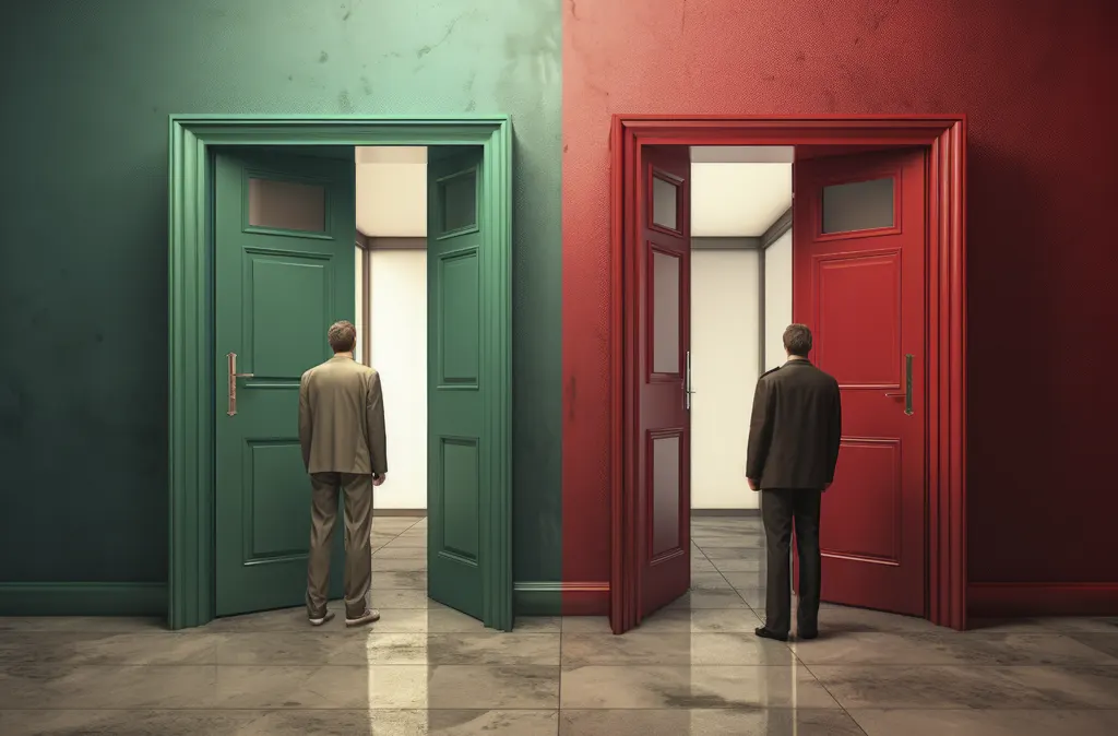 Dos puertas, una roja y otra verde, para decidir donde entrar